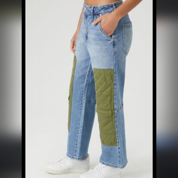 Forever 21 Patchwork Straight-Leg Jeans size 30 - Picture 2 of 13